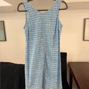 V-Neck Dress Blue Patterned Sheath Dress